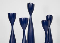 Danish Modern Blue Wooden Candlestick Holders - 3892625