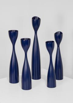 Danish Modern Blue Wooden Candlestick Holders - 3892627