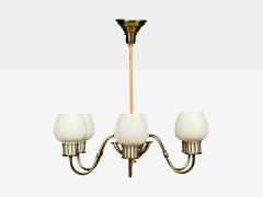 Danish Modern Chandelier Brass String Glass Denmark 1960s - 4763070
