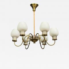 Danish Modern Chandelier Brass String Glass Denmark 1960s - 4764919