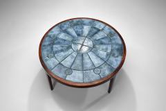 Danish Modern Coffee Table with Blue Tiles Denmark 1950s - 4028723