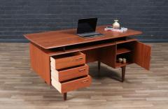 Danish Modern Floating Top Teak Desk w Bookcase - 4243887
