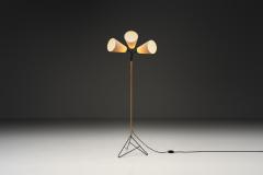 Danish Modern Gooseneck Floor Lamp with Leather Wrapped Stem Denmark 1950s - 4374759