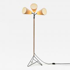 Danish Modern Gooseneck Floor Lamp with Leather Wrapped Stem Denmark 1950s - 4379180