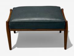 Danish Modern Gray Leatherette Walnut Footstool Denmark 1950s - 4423520