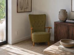 Danish Modern Highback Lounge Chair Elm Wool Denmark 1950s - 4751573