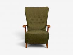 Danish Modern Highback Lounge Chair Elm Wool Denmark 1950s - 4751574