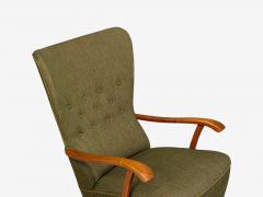 Danish Modern Highback Lounge Chair Elm Wool Denmark 1950s - 4751579