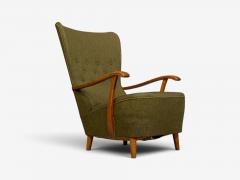 Danish Modern Highback Lounge Chair Elm Wool Denmark 1950s - 4751581