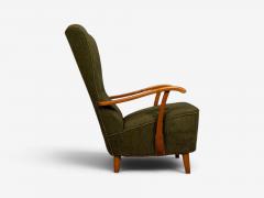 Danish Modern Highback Lounge Chair Elm Wool Denmark 1950s - 4751582