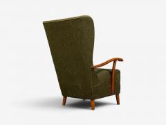 Danish Modern Highback Lounge Chair Elm Wool Denmark 1950s - 4751583