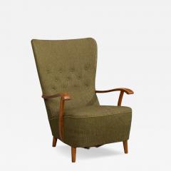 Danish Modern Highback Lounge Chair Elm Wool Denmark 1950s - 4751596