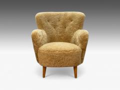 Danish Modern Honey Sheepskin Beech Organic Lounge Chairs Denmark 1940s - 4146955