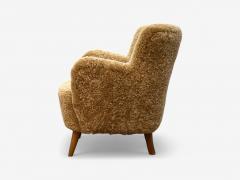 Danish Modern Honey Sheepskin Beech Organic Lounge Chairs Denmark 1940s - 4146957