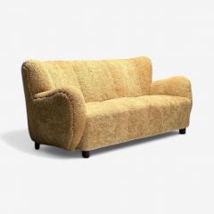 Danish Modern Honey Sheepskin Oak Sofa Denmark 1940s - 4144600