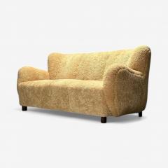 Danish Modern Honey Sheepskin Oak Sofa Denmark 1940s - 4144602