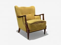 Danish Modern Lounge Chair Fabric Stained Wood Denmark 1940s - 4605810