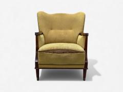 Danish Modern Lounge Chair Fabric Stained Wood Denmark 1940s - 4605812