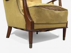 Danish Modern Lounge Chair Fabric Stained Wood Denmark 1940s - 4605821