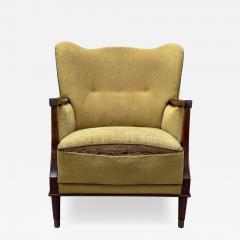Danish Modern Lounge Chair Fabric Stained Wood Denmark 1940s - 4605915