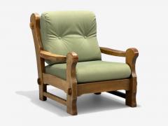 Danish Modern Oak Green Nubuck Brutalist Lounge Chair Denmark 1960s - 4436080