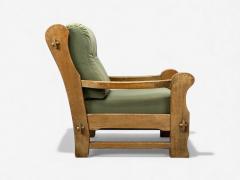 Danish Modern Oak Green Nubuck Brutalist Lounge Chair Denmark 1960s - 4436084