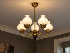 Danish Modern Pendant Light Brass Etched Glass Denmark 1950s - 4767038