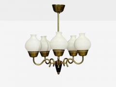 Danish Modern Pendant Light Brass Etched Glass Denmark 1950s - 4767039