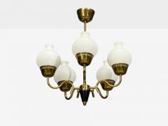 Danish Modern Pendant Light Brass Etched Glass Denmark 1950s - 4767040