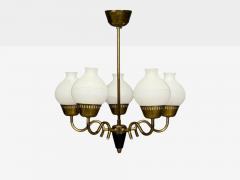 Danish Modern Pendant Light Brass Etched Glass Denmark 1950s - 4767041
