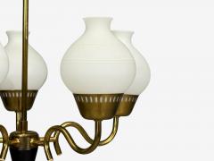 Danish Modern Pendant Light Brass Etched Glass Denmark 1950s - 4767043
