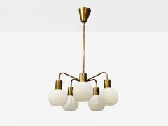 Danish Modern Pendant Light Brass Opal Glass Denmark 1970s - 4643584