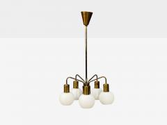 Danish Modern Pendant Light Brass Opal Glass Denmark 1970s - 4643585