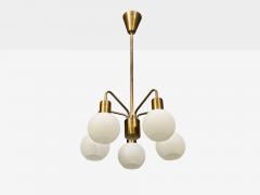Danish Modern Pendant Light Brass Opal Glass Denmark 1970s - 4643586