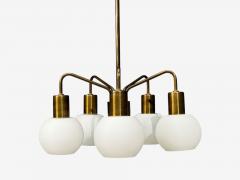 Danish Modern Pendant Light Brass Opal Glass Denmark 1970s - 4643587