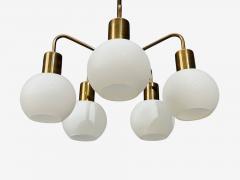 Danish Modern Pendant Light Brass Opal Glass Denmark 1970s - 4643588