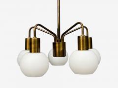 Danish Modern Pendant Light Brass Opal Glass Denmark 1970s - 4643589
