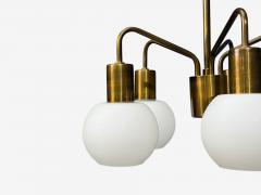 Danish Modern Pendant Light Brass Opal Glass Denmark 1970s - 4643590