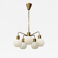 Danish Modern Pendant Light Brass Opal Glass Denmark 1970s - 4643722