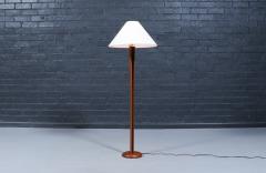 Danish Modern Sculpted Teak Floor Lamp w Linen Cone Shade - 4456772