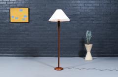Danish Modern Sculpted Teak Floor Lamp w Linen Cone Shade - 4456777