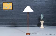 Danish Modern Sculpted Teak Floor Lamp w Linen Cone Shade - 4456779