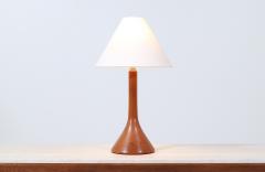 Danish Modern Sculpted Teak Table Lamp with Cone Linen Shade - 3144602