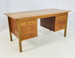 Danish Modern Style Five Drawer Teak Partners Desk With Built In Bookshelf - 4163727
