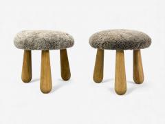 Danish Modern Style Gray Sheepskin Maple Shearling Footstools 21st c  - 4425226