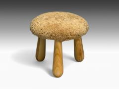 Danish Modern Style Honey Sheepskin Maple Shearling Footstools 21st C  - 4180078