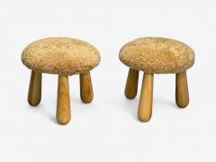 Danish Modern Style Honey Sheepskin Maple Shearling Footstools 21st C  - 4180080