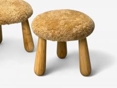 Danish Modern Style Honey Sheepskin Maple Shearling Footstools 21st C  - 4180082