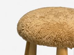 Danish Modern Style Honey Sheepskin Maple Shearling Footstools 21st C  - 4180083