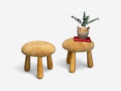 Danish Modern Style Honey Sheepskin Maple Shearling Footstools 21st C  - 4180085